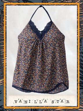 Vintage Y2K Vanilla Star Floral Lace Halter Tank Size S | Early 2000s Boho Cami